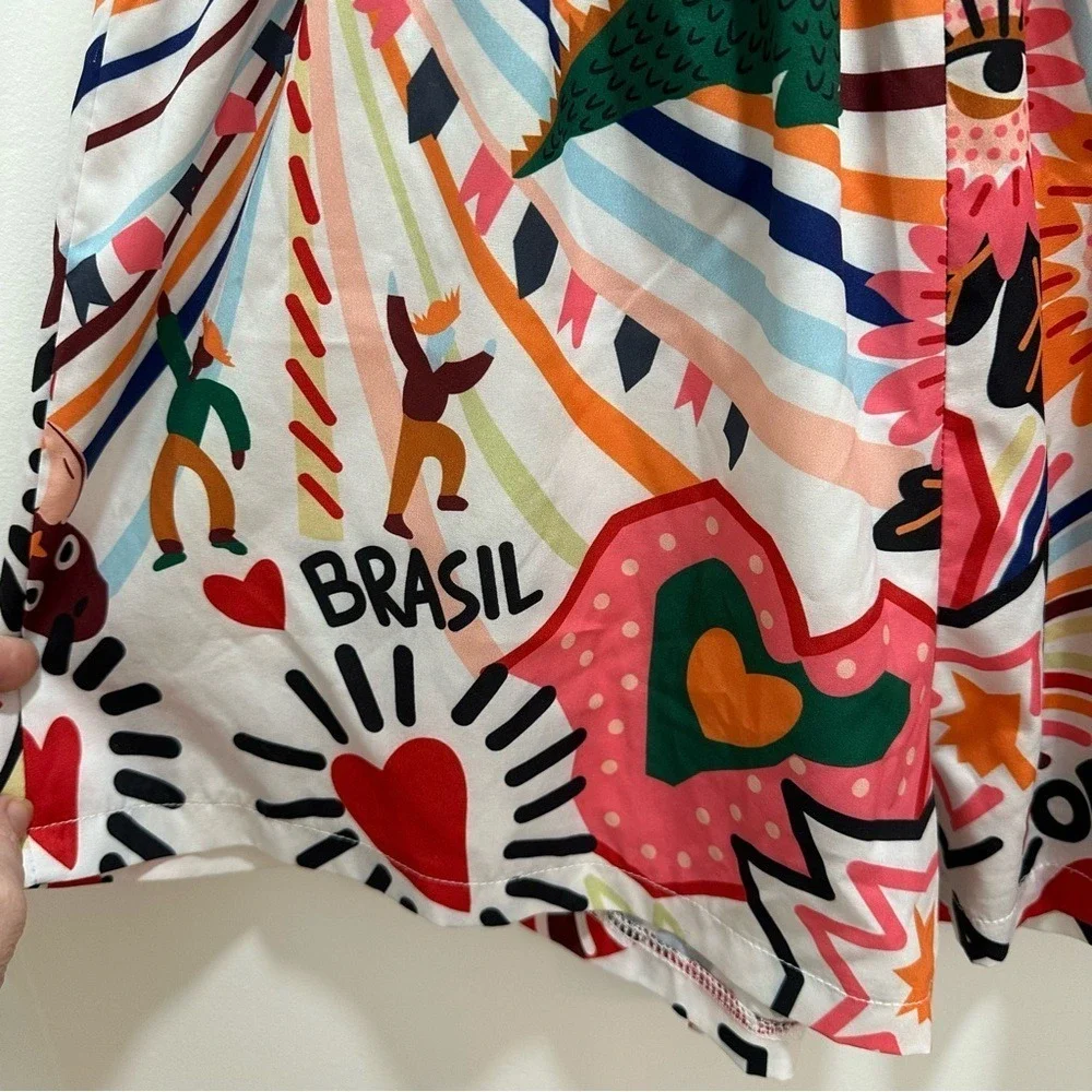 Womens Brasil Graphic Print Paperbag Waist Shorts Multicolor‎ XL 12